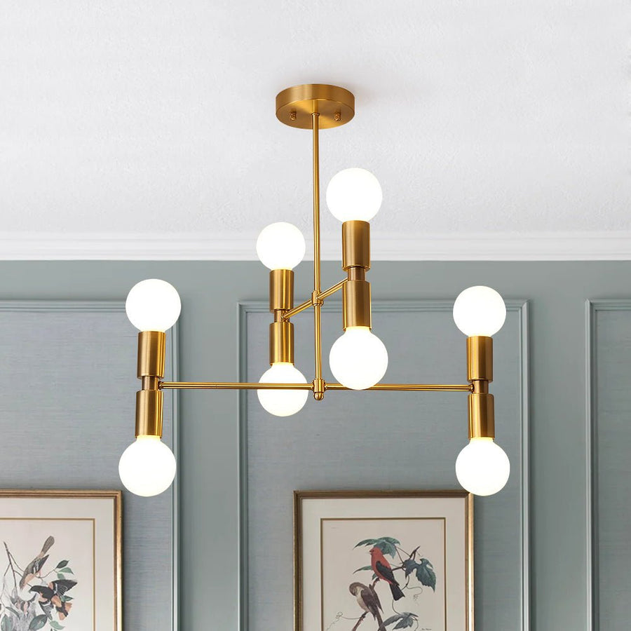 LightFixturesUSA-Modern 8-light Brass Linear Chandelier-Ceiling Light--