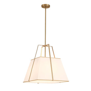 LightFixturesUSA - Modern Brass White Fabric Tapered Cage Pendant Light - Ceiling Light - White+Brass -