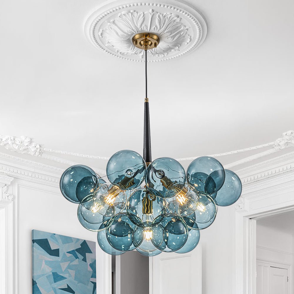 Modern Cluster Blue Glass Globe Bubble Chandelier LightFixturesUSA