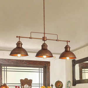 LightFixturesUSA - Modern Farmhouse 3 - light Island Pot Lid Dome Pendant - Chandelier - Rusty Bronze -