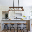 Load image into Gallery viewer, LightFixturesUSA - Modern Farmhouse 5 - light Kitchen Island Faux Wood Linear Chandelier Pendant - Chandelier - Brown -