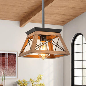 LightFixturesUSA - Modern Farmhouse Geometric Lantern Pendant Light - Pendant Light - Brown -