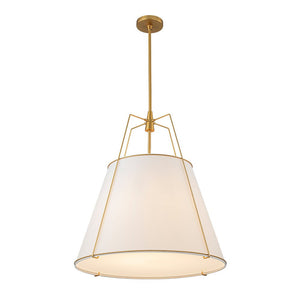 LightFixturesUSA - Modern Linen Conical Drum Cage Pendant Light - Ceiling Light - 15 in. - White+Brass