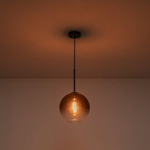 LightFixturesUSA - Modern Minimalist 1 - light Smoked Grey Tinted Glass Globe Pendant - Pendant Light - Black -