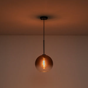 LightFixturesUSA - Modern Minimalist 1 - light Smoked Grey Tinted Glass Globe Pendant - Pendant Light - Black -