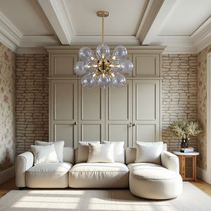 LightFixturesUSA - Morandi 18 - Light Cluster Lavender Gray Glass Bubble Chandelier - Chandelier - Purple Gray -
