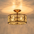 Load image into Gallery viewer, LightFixturesUSA - Moroccan Antique Crystal Drum Cage Semi Flush Mount - Ceiling Light - 13 in. -