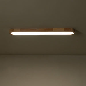 LightFixturesUSA-Natural Wood Long Oval Dimmable Flush Mount Light-Ceiling Light-Included Control (3000K-6000K)-