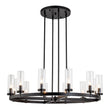 Load image into Gallery viewer, LightFixturesUSA - (OpenBox) 12 - Light Clear Glass Shade Wagon Wheel Chandelier - Chandelier - Black -