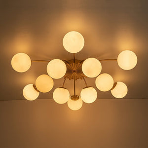 LightFixturesUSA - (OpenBox) Blossom 12 - Light Opal Glass Bubble Semi Flush Chandelier - Chandelier - 12 - Lt - Brass