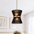 Load image into Gallery viewer, LightFixturesUSA - (OpenBox) Boho 2 - Tier Woven Thread Tapered Drum Pendant Light - Chandelier - Black - Small -