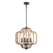 Load image into Gallery viewer, LightFixturesUSA - (OpenBox) Boho 4 - Light Wood Beaded Lantern Pendant - Chandelier - Brown Wood + Matte Black Metal -