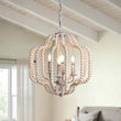 Load image into Gallery viewer, LightFixturesUSA - (OpenBox) Boho 4 - Light Wood Beaded Lantern Pendant - Chandelier - Natural Wood + Rough White Metal -