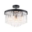Load image into Gallery viewer, LightFixturesUSA - (OpenBox) Tiered Hammered Water Glass Round Semi Flush Mount - Ceiling Light - Black -