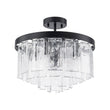 Load image into Gallery viewer, LightFixturesUSA - (OpenBox) Tiered Hammered Water Glass Round Semi Flush Mount - Ceiling Light - Black -