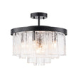 Load image into Gallery viewer, LightFixturesUSA - (OpenBox) Tiered Hammered Water Glass Round Semi Flush Mount - Ceiling Light - Black -