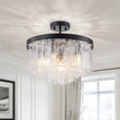 Load image into Gallery viewer, LightFixturesUSA - (OpenBox) Tiered Hammered Water Glass Round Semi Flush Mount - Ceiling Light - Black -