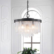 Load image into Gallery viewer, LightFixturesUSA - (OpenBox) Tiered Hammered Water Glass Round Semi Flush Mount - Ceiling Light - Black -