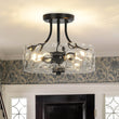 Load image into Gallery viewer, LightFixturesUSA - Round Drum Hammered Glass Semi Flush Mount - Ceiling Light - Black -