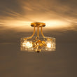 Load image into Gallery viewer, LightFixturesUSA - Round Drum Hammered Glass Semi Flush Mount - Ceiling Light - Oil - Rubbed Bronze (Exclusive Offer) -