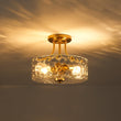 Load image into Gallery viewer, LightFixturesUSA - Round Drum Hammered Glass Semi Flush Mount - Ceiling Light - Oil - Rubbed Bronze (Exclusive Offer) -