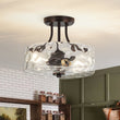Load image into Gallery viewer, LightFixturesUSA - Round Drum Hammered Glass Semi Flush Mount - Ceiling Light - Oil - Rubbed Bronze (Exclusive Offer) -