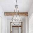 Load image into Gallery viewer, LightFixturesUSA - Rustic Hemp Rope Distressed White Glass Globe Pendant Light - Pendant Light - 12.6 in -