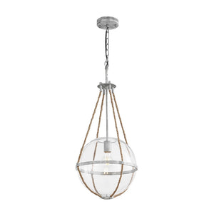LightFixturesUSA - Rustic Hemp Rope Distressed White Glass Globe Pendant Light - Pendant Light - 12.6 in -