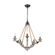 Load image into Gallery viewer, LightFixturesUSA - Rustic Hemp Rope Wooden Round Candle Chandelier - Chandelier - Distressed -