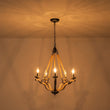Load image into Gallery viewer, LightFixturesUSA - Rustic Hemp Rope Wooden Round Candle Chandelier - Chandelier - Distressed -