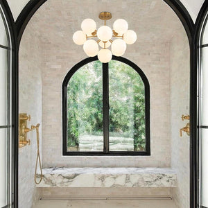LightFixturesUSA - Shine Lustre Opal Glass Bubble Sputnik Semi Flush Chandelier - Chandelier - Brass -