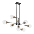 Load image into Gallery viewer, LightFixturesUSA - Soda Pop 8 - Light Seeded Glass Bubble Sputnik Linear Chandelier - Chandelier - Black + Brass -