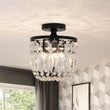 Load image into Gallery viewer, LightFixturesUSA - Vintage Black Draped Crystal Round Semi Flush Mount - Ceiling Light - Black -