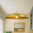 Load image into Gallery viewer, LightFixturesUSA - Vintage Oversized Flat Dome Metal Pendant Light - Chandelier - Brass - 1 - Lt
