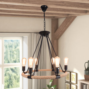 Vintage Hemp Rope Wheel Chandelier