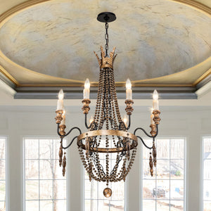 Antique Wood Beaded Empire Chandelier