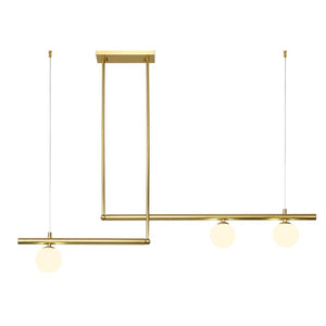 LightFixturesia-Kitchen Island Glass Globe Linear Chandelier-Kitchen Island Pendant-Brass-