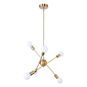 LightFixturesia-Modern Globe Multi-light Linear Sputnik Chandelier-Chandelier-Gold-6 Lt