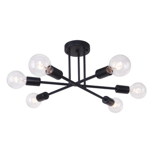 LightFixturesia-Semi Flush 6-light Sputnik Chandelier-Flush Mount Light-Black-