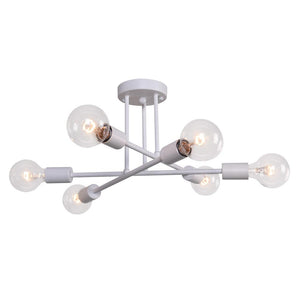 LightFixturesia-Semi Flush 6-light Sputnik Chandelier-Flush Mount Light-White-