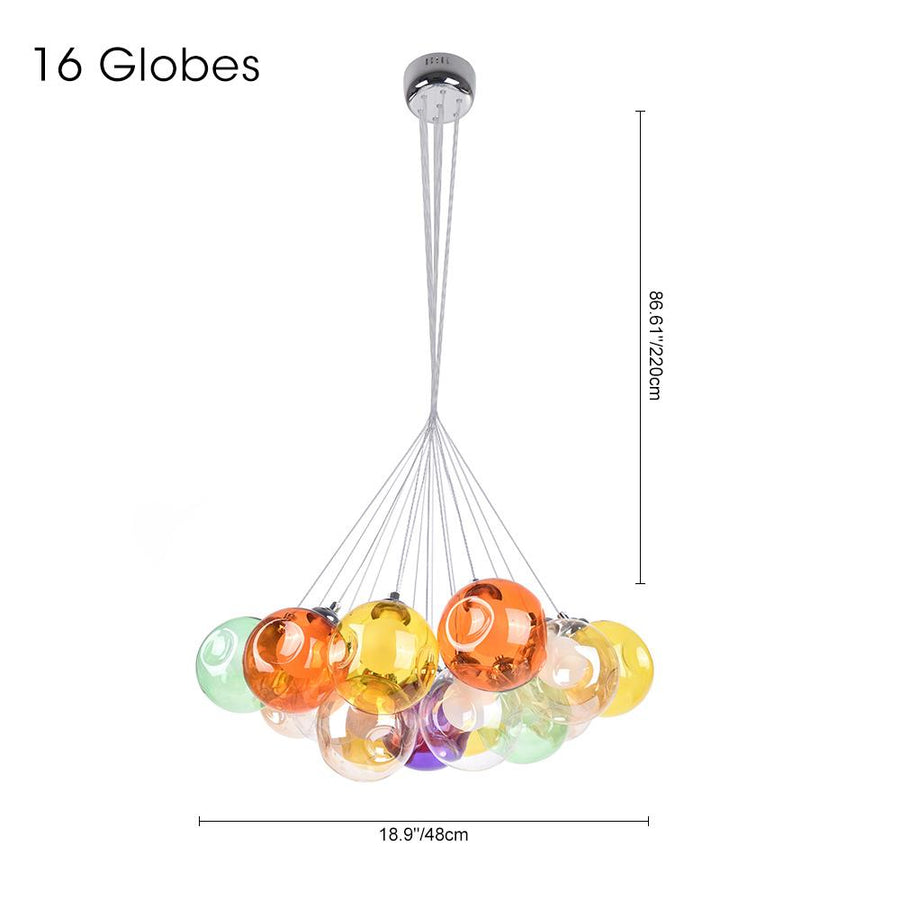 LightFixturesia-Unique Multi-Color Globe Cluster Chandelier-Chandelier-Yellow Tune-16 Globes