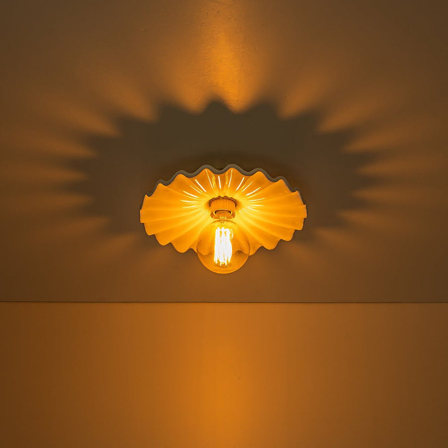 LightFixturesUSA-1-Light Creamy Ceramic Shade Semi Flush Mount-Ceiling Light-Brass-