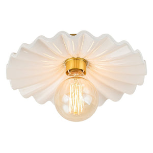 LightFixturesUSA-1-Light Creamy Ceramic Shade Semi Flush Mount-Ceiling Light-Brass-