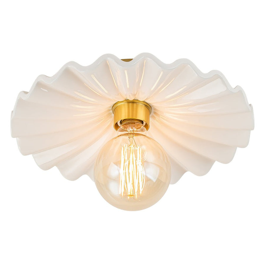 LightFixturesUSA-1-Light Creamy Ceramic Shade Semi Flush Mount-Ceiling Light-Brass-