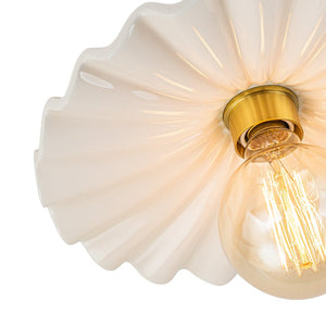 LightFixturesUSA-1-Light Creamy Ceramic Shade Semi Flush Mount-Ceiling Light-Brass-