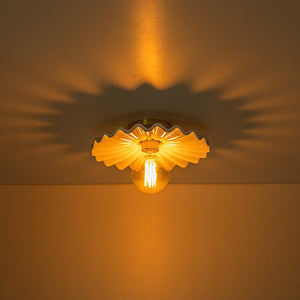 LightFixturesUSA-1-Light Creamy Ceramic Shade Semi Flush Mount-Ceiling Light-Brass-