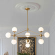 Load image into Gallery viewer, LightFixturesUSA-10-Light Frosted Glass Globe Geometric Chandelier-Chandelier-Brass-10-Lt