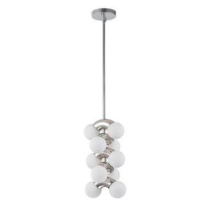 LightFixturesUSA-10-Light Pearl Tiered Milky Glass Globe Pendant Light-Pendant Light-10-Lt-Chrome