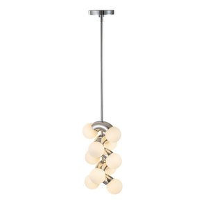 LightFixturesUSA-10-Light Pearl Tiered Milky Glass Globe Pendant Light-Pendant Light-10-Lt-Chrome