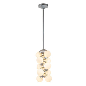 LightFixturesUSA-10-Light Pearl Tiered Milky Glass Globe Pendant Light-Pendant Light-10-Lt-Chrome